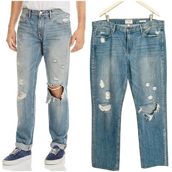 FRAME L'homme Slim BIZWORTH Distressed Paint Splatter Jeans DENIM Sz 40 (Unisex)